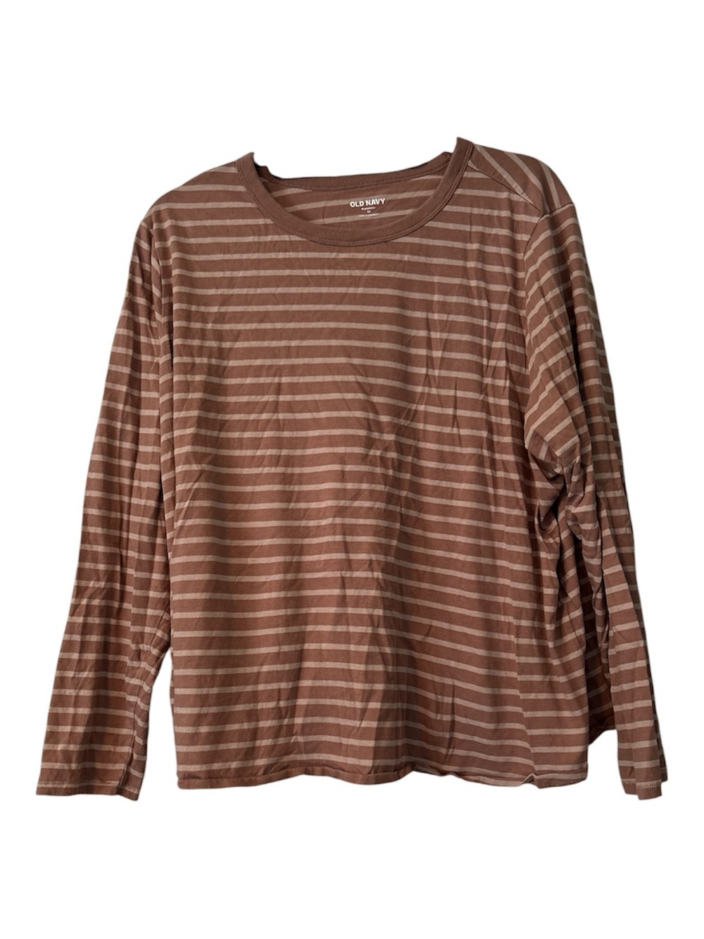 PLUS SIZE Old Navy Brown and Cream Striped Long-Sleeve Tee
